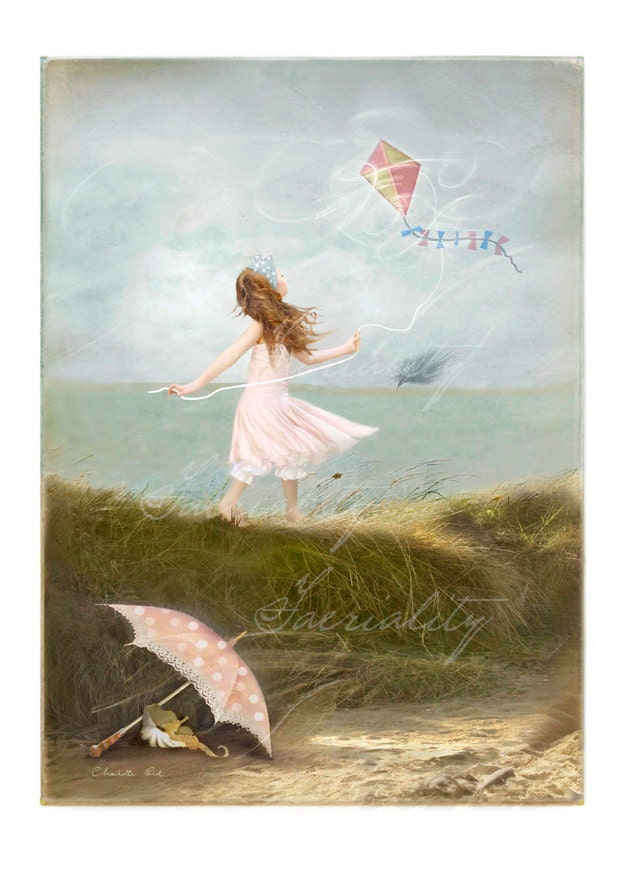 Windy beach series  of prints     'Kite Tails and Petticoats' - CharlotteBirdfairies