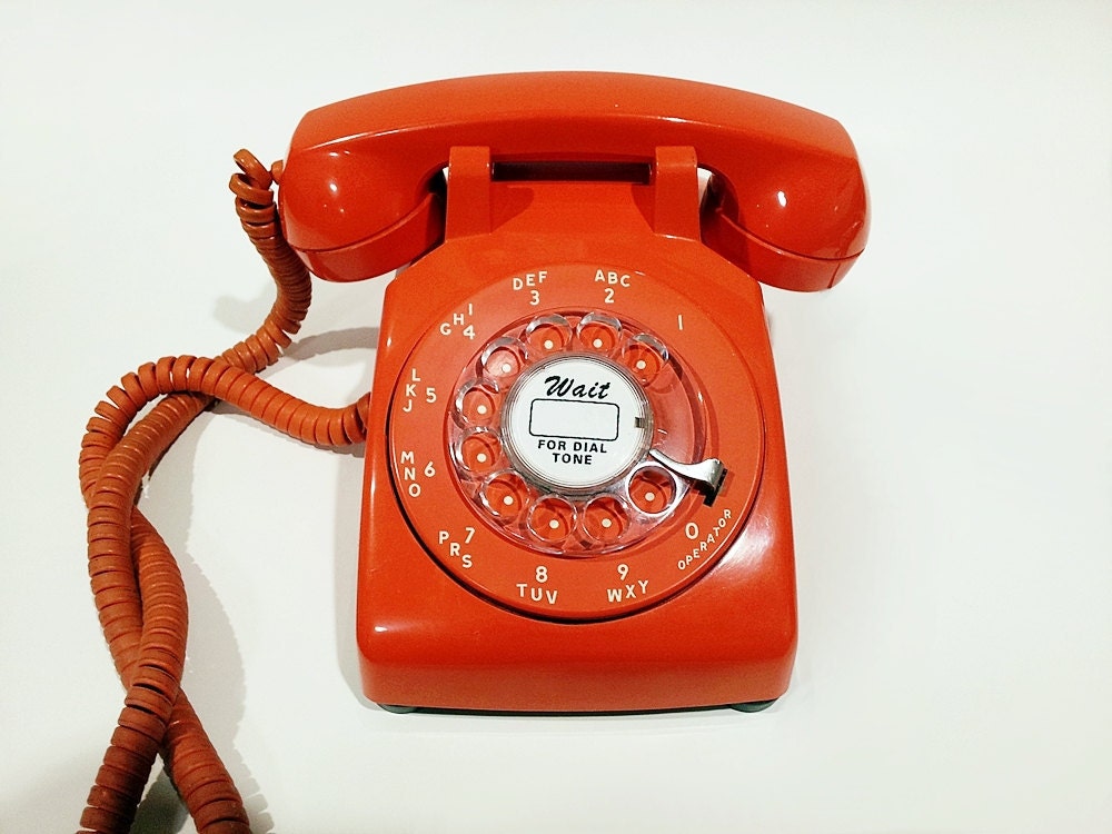 Orange Rotary Phone Working Telephone