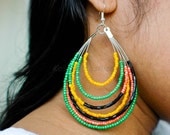 Bollywood Jewelry Hoop Earrings - Yellow, Green, Orange & Black Beaded Hoop Earrings