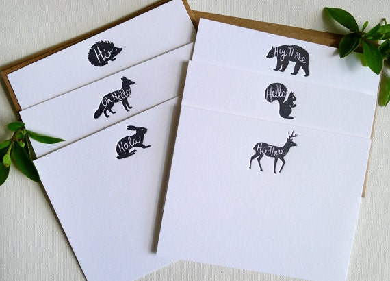 Letterpress Woodland Animal Hello Cards - Set of 12