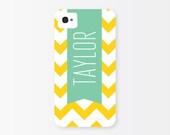 iPhone 5 or 4/4s Case - Custom Yellow Chevron, Personalized