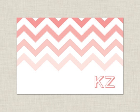 Chevron Personalized Stationery Set / Personalized Stationary Set / Ombre Note Cards