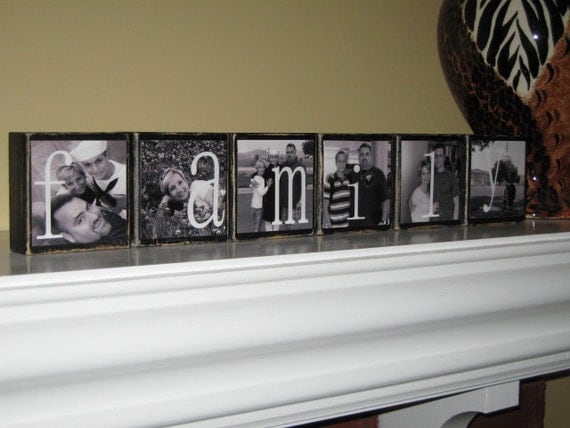 PERSONALIZED Family Name Sign Photo Blocks, Customized Decorations for Home, Weddings, Birthday, Christmas Gift, SET of 6