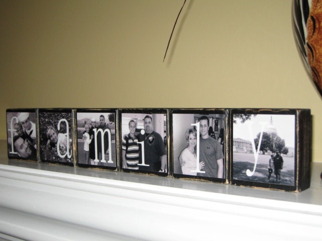 PERSONALIZED Family Name Sign Photo Blocks, Customized Decorations for Home, Weddings, Birthday, Christmas Gift, SET of 6