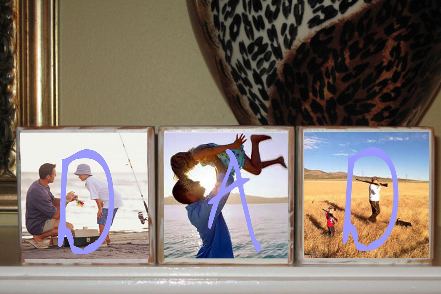Fathers Day Gift for Dad PERSONALIZED PHOTO BLOCKS - Birthday Gifts for Dad, Mom, Mothers Day Gift Custom Wooden Blocks Set of 3