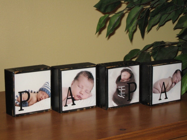 Mothers Day Gift PHOTO BLOCKS PERSONALIZED Gifts for Nana, Papa, Grandparents, Grandpa, Grandma, - Set of 4 Blocks