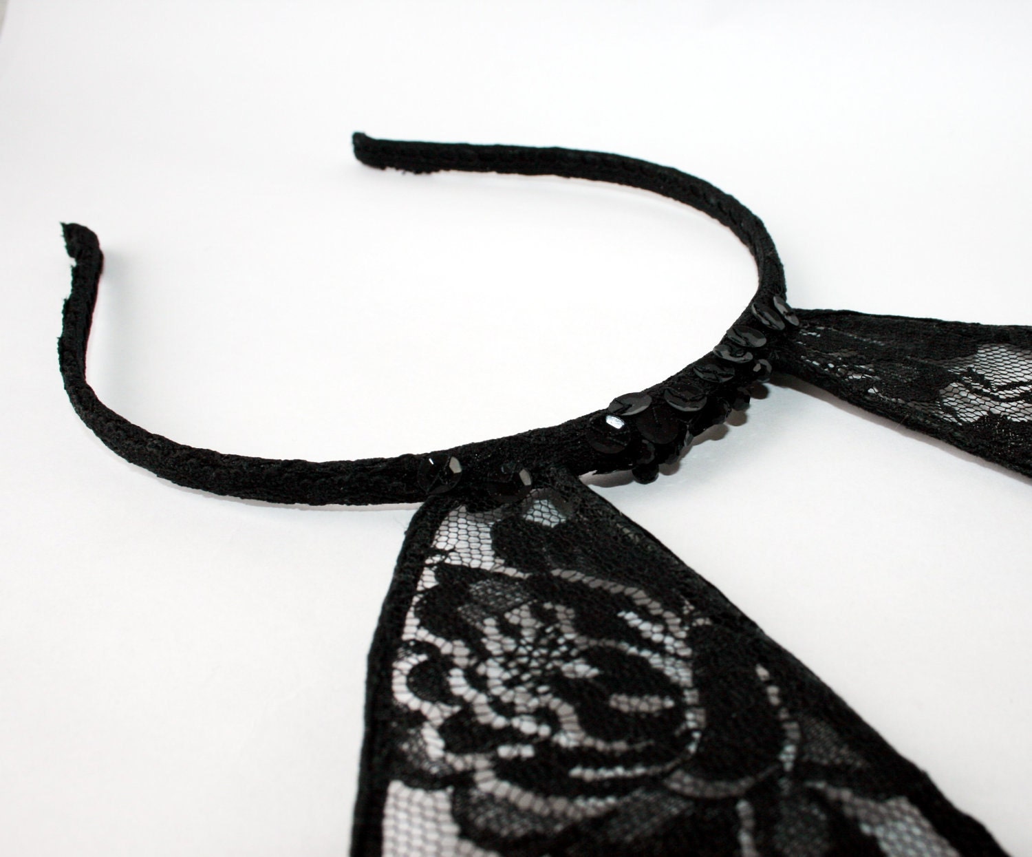 Black lace bunny ears headband - Made to Order