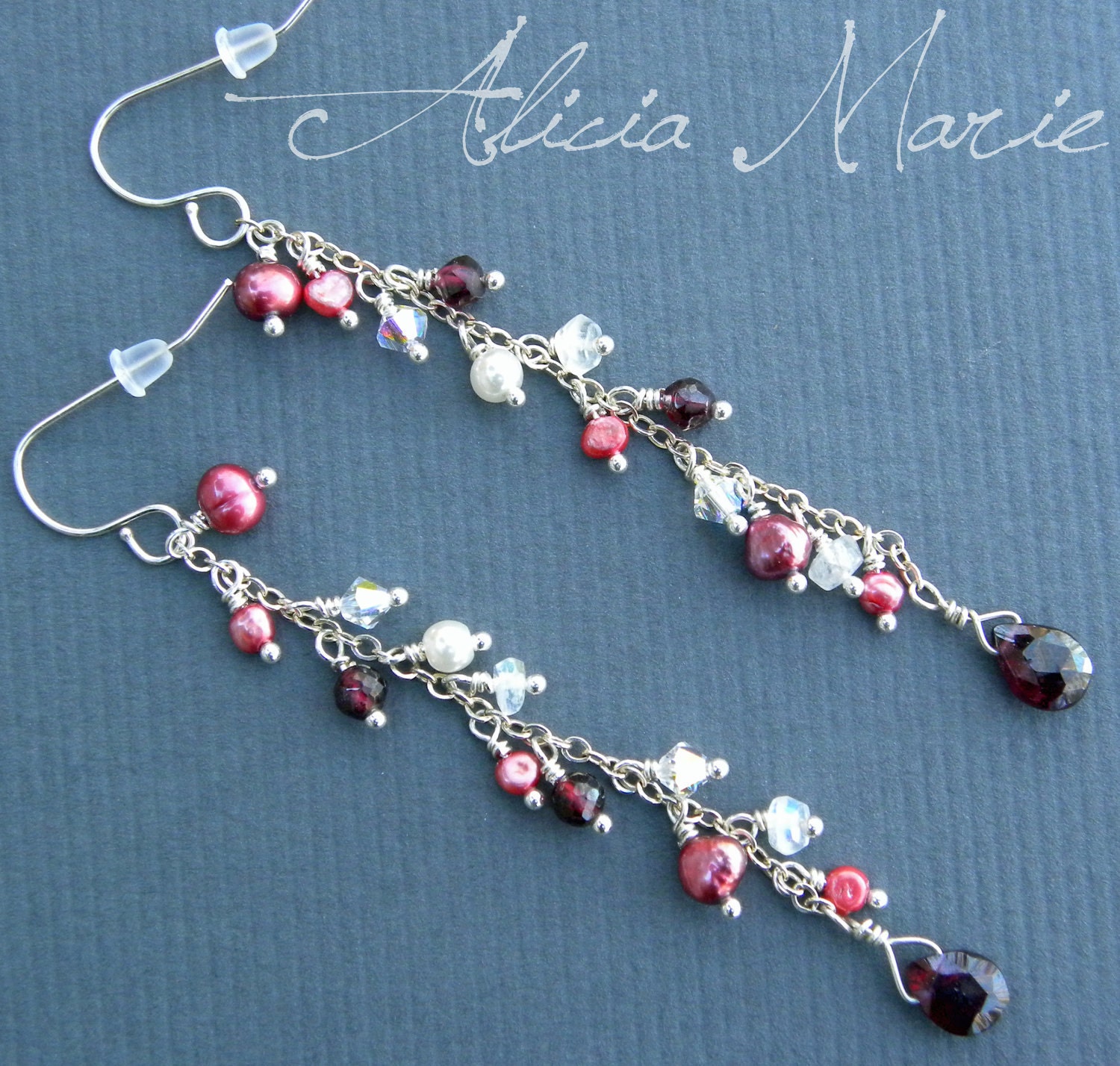 Pomegranate: Garnet, Moonstone, Pearls, Swarovski, and Sterling Silver