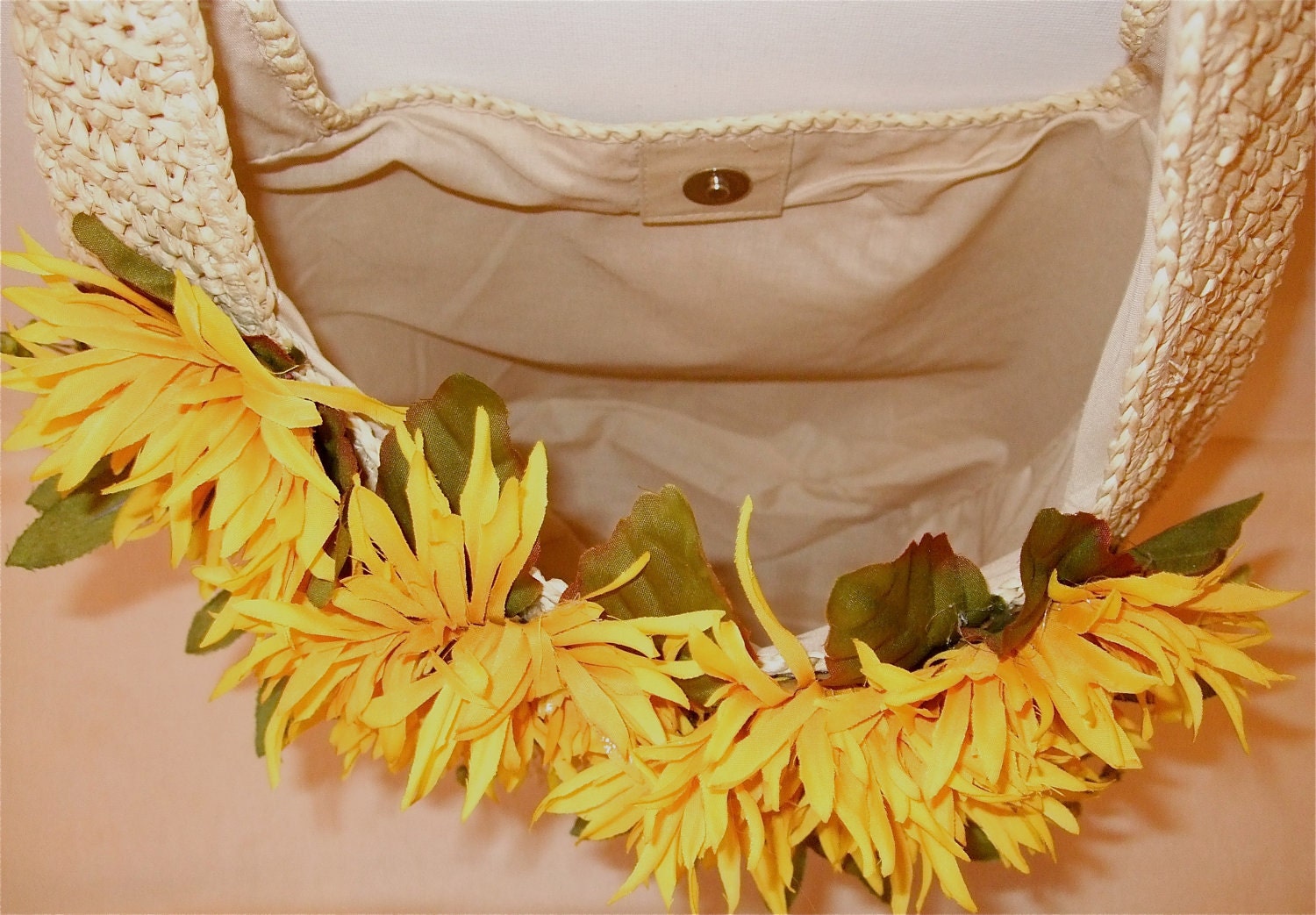 The Yellow Sunflower Flower Shoulder Canvas Weave Summer Bag