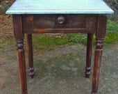 Quaint One Drawer Country Cottage Chic Farmhouse Vintage 1850s Antique Oak Work Stand Primitive Painted Victorian Sheraton Table