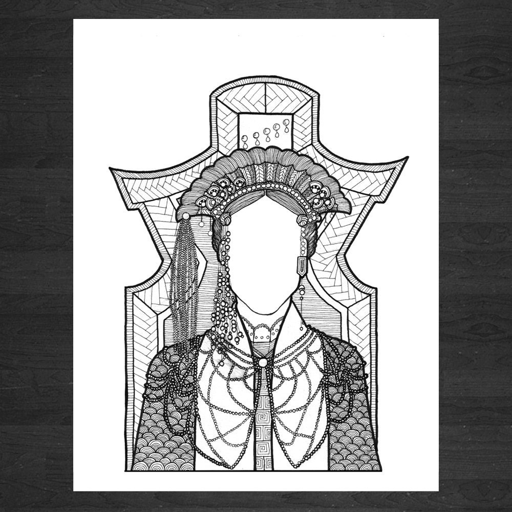 Xi'an - Tribal Geometric Queen Illustration (Digital Art Print From Original Drawing)