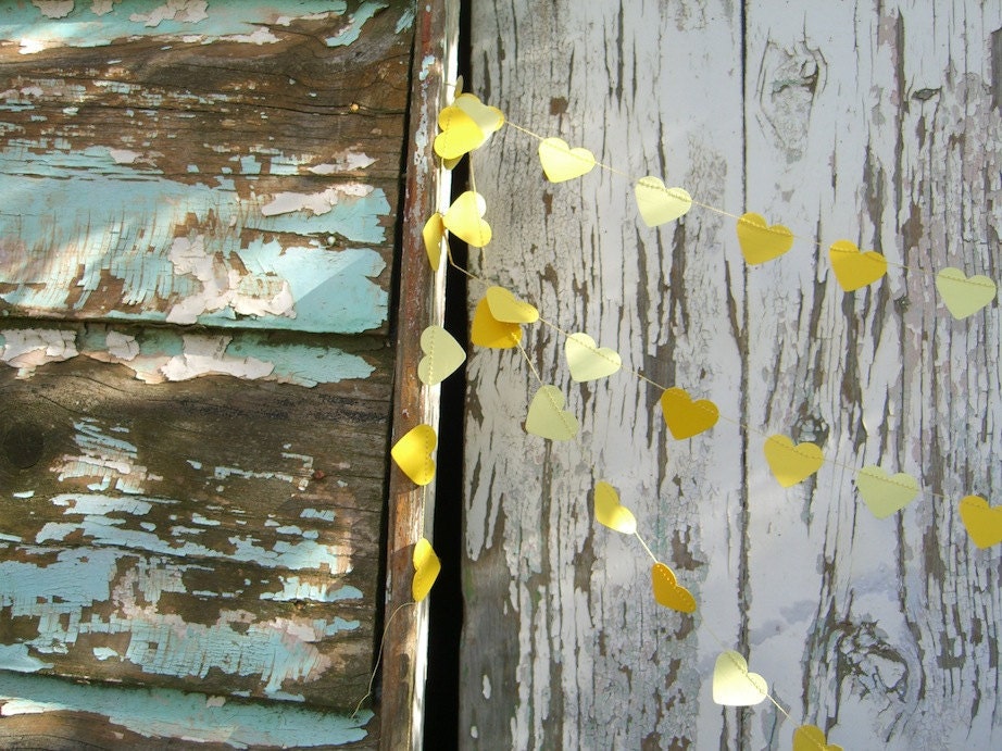 Sweetheart paper garland - 3 metre (9.8 ft) Three shades of yellow, engagement wedding party home decor