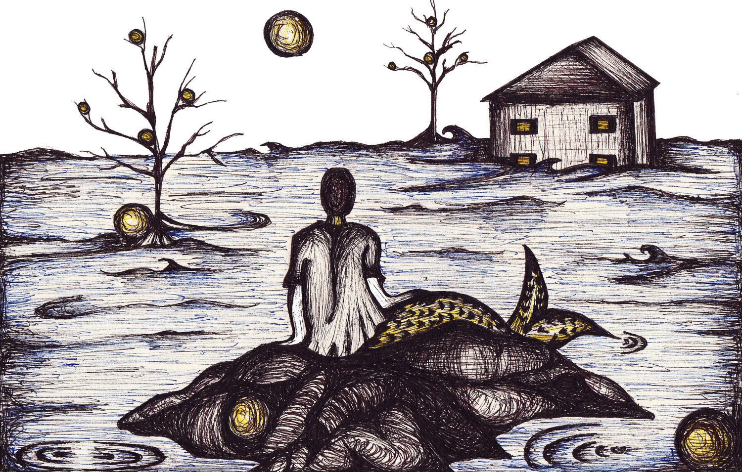 Mermaid/Merman Art Print, Sea Ocean Illustration Home Decor by Brilee Artworks 8.5 x 11