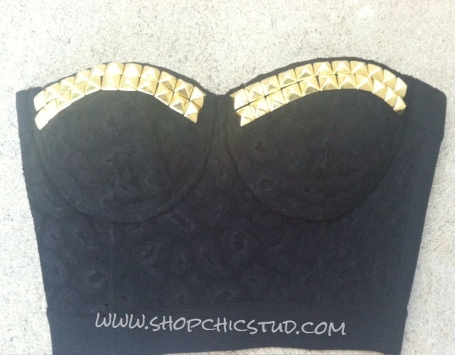 Studded Bustier Bra Top SMALL Leopard Lace
