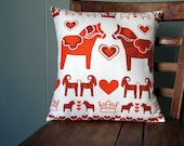 Dala Horse Red Swedish Printed Pillow - LilleputtStudio