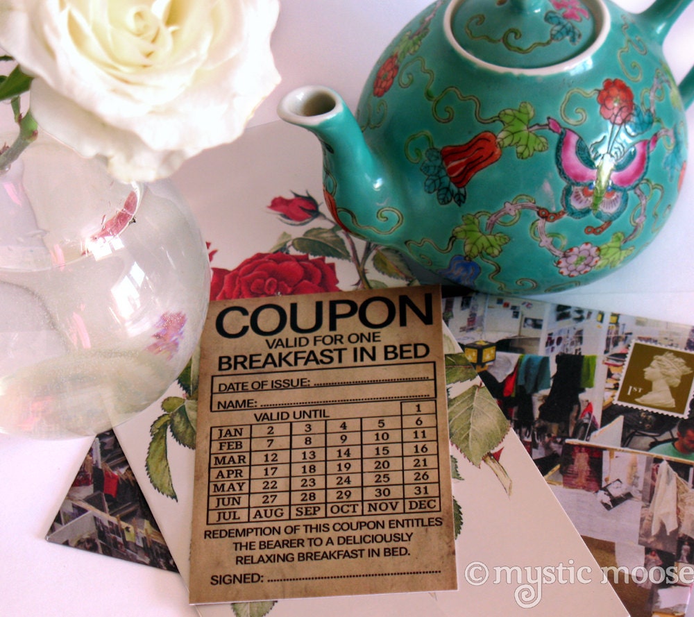 Breakfast in Bed IOU Vintage Style Coupon