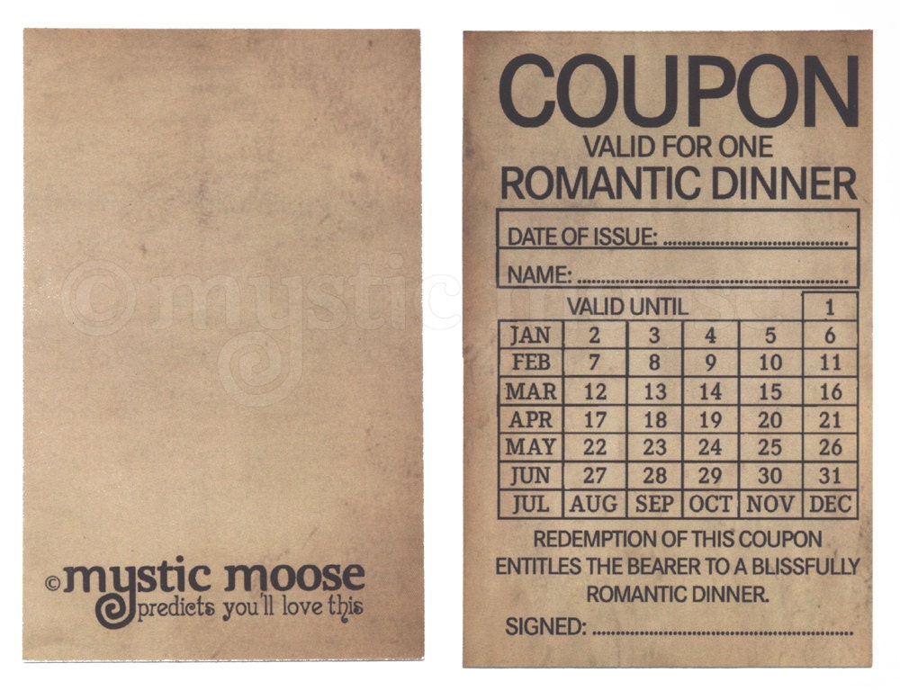 Romantic Dinner IOU Vintage Style Coupon