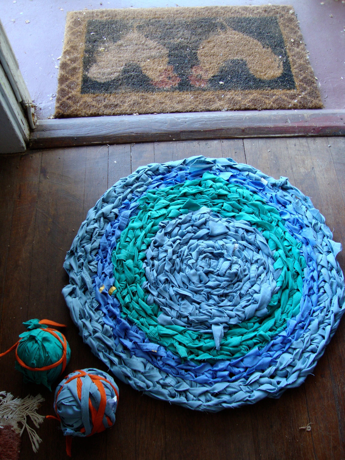 Crocheted Rag Rug made from 100% Cotton Surgical Scrubs Eco Friendly