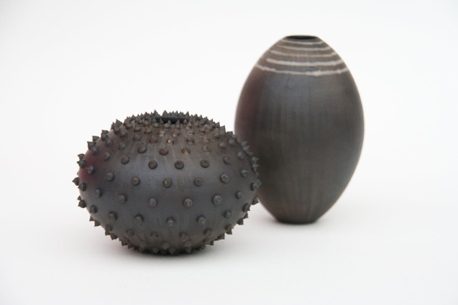 Tall Striped Ceramic Pot - Sawdust Fired