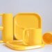 RESERVED for Elizadot - Ingrid of Chicago Yellow Plastic Plate and Mug Picnic Set, Set of 4 Snack Plates and Mugs