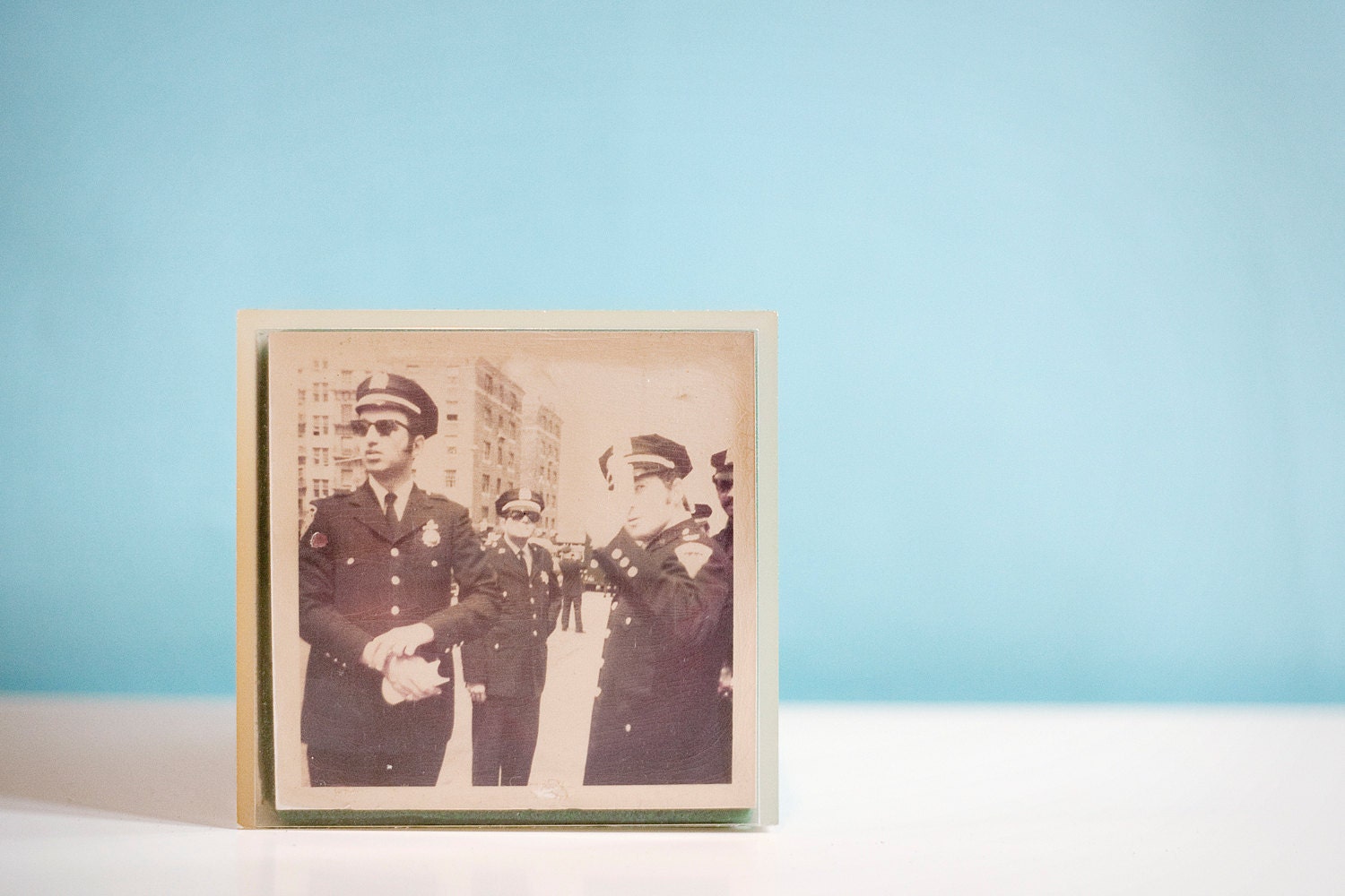 Vintage Photo Display Cube With Three Vintage Photos