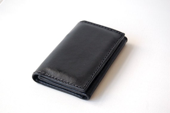 Handmade Black Leather iPhone Wallet with Coin Pocket