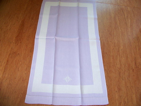 Set of 6 Heavy Damask Linen Vintage Lavender Towels S Mono