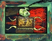 Running Out of Ink -- signed archival art print of ink-bottle-headed character, collage, curiollage, curious art