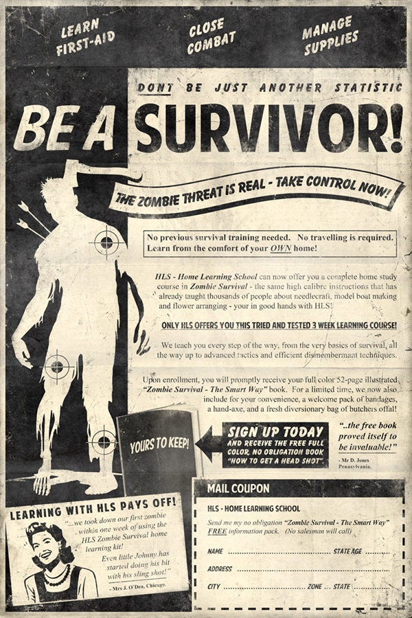 Zombie Survival 13x19 Inch Poster - DirtyGreatPixelsUK