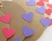Kraft Tags with Three Heart Cutouts (Set of 6)-Wedding-Valentine-Love-XOXO-Pink-Red-Purple-Heart-Tiny-Gift-Paper Goods-Circle-Die Cut