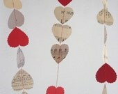 Garland - Scalloped Red Hearts & Upcycled Sheet Music-Hearts-Bunting-Paper-Party-Birthday-Wedding-Photo Prop-Decoration-Banner