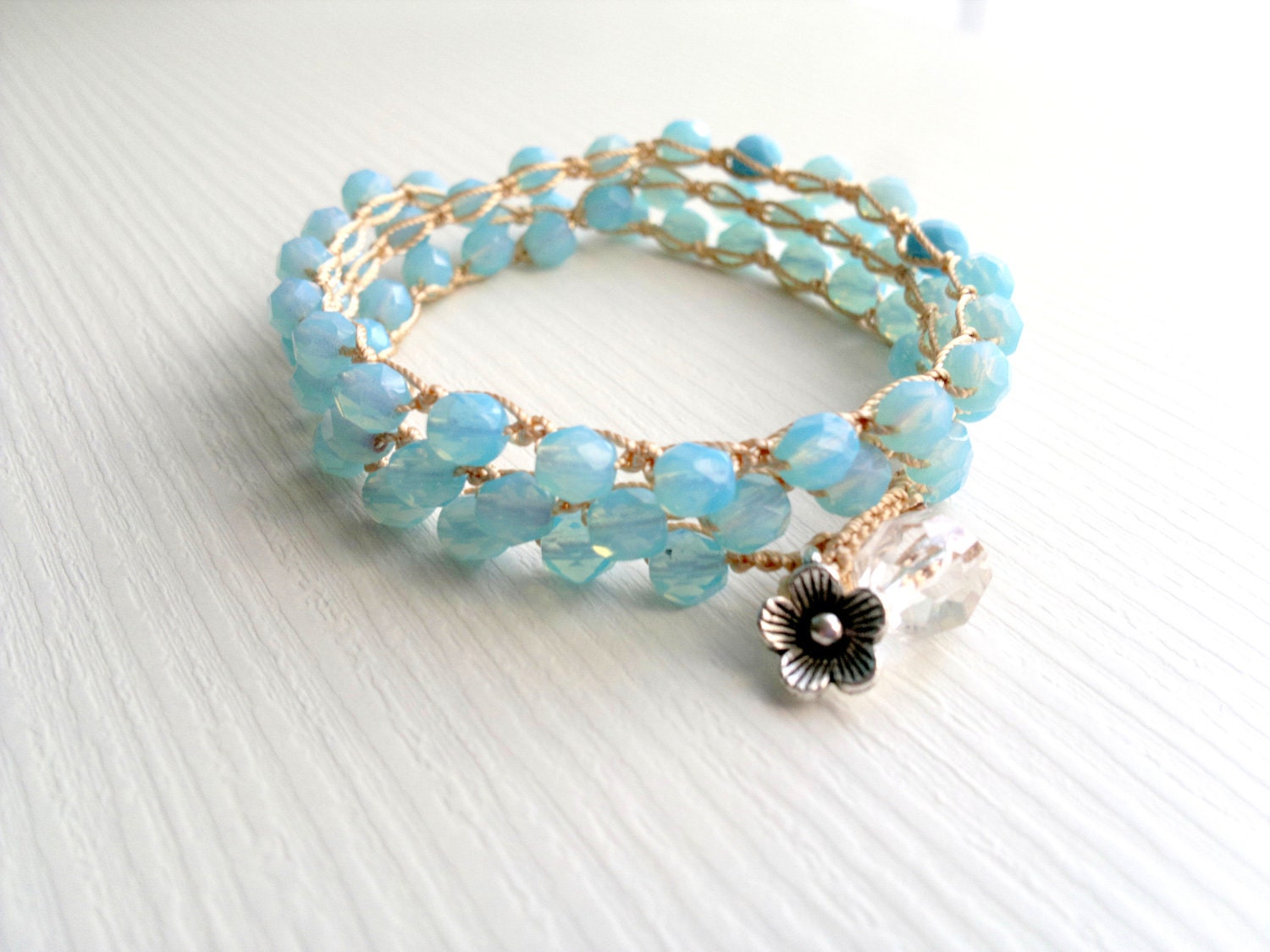 boho bracelet. bohemian glass crochet beaded bracelet wrap 4x Wrap bracelet,