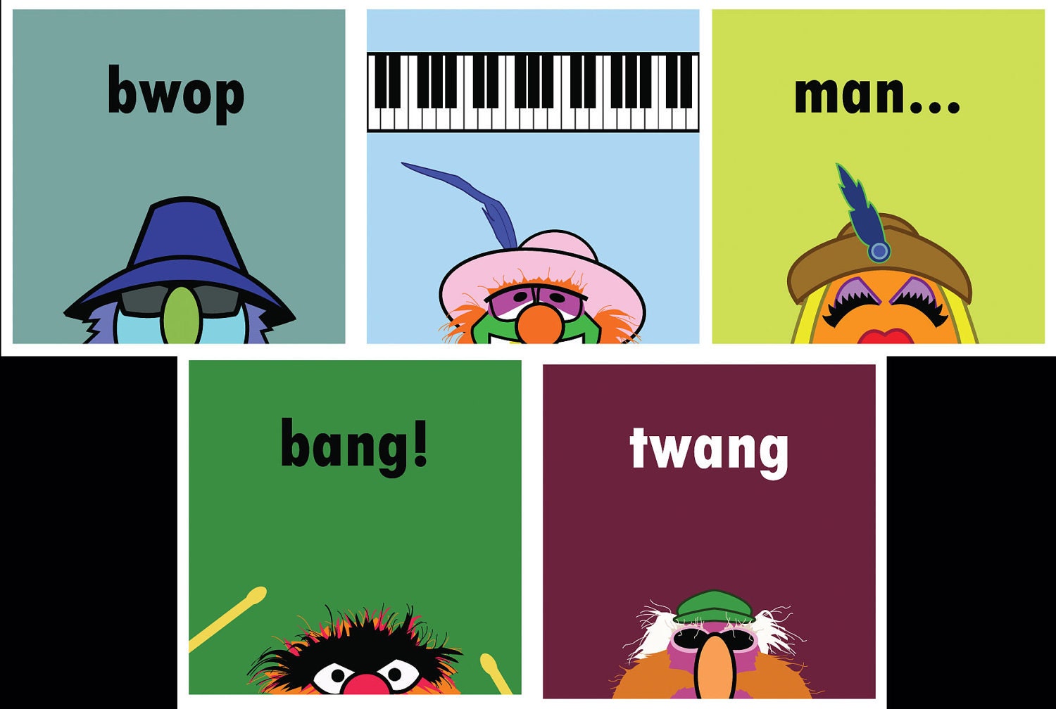Muppet Squares Electric Mayhem Band - Original Artwork - Set of 5  8.5" x 8.5" original prints