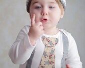 Red and Grey Sock Monkey Boys Tie Onesie with Suspenders - Birthday Party, Photo Prop