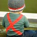 Get The Set - Tangerine and Grey Tie Onesie or Shirt with Suspenders (front and back) and Visor Crocheted Hat