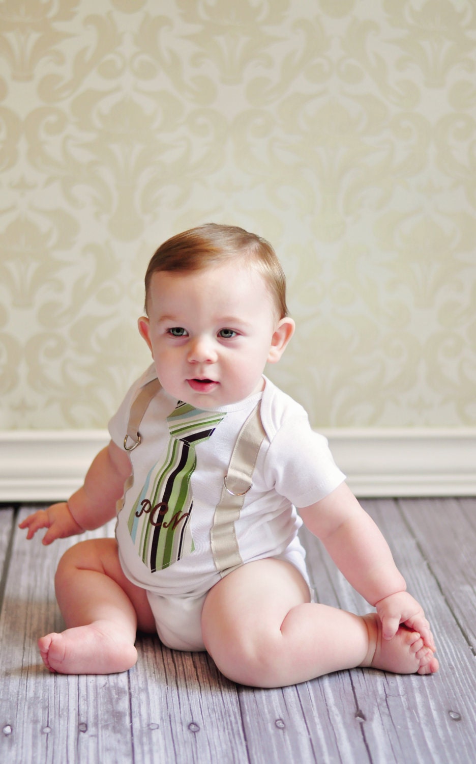 Baby Boy Tie Onesie and Suspender Bodysuit with Any Personalization. Any Tie. Easter, Spring, Summer, Childrens Fashion. Size NB to 12 Yrs