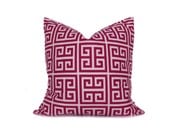 Pink Pillow. Pink and White.Greek Key.16x16 inch.ONE.Cushions.Home Decor.Geometric.Maze.Housewares.Printed Fabric both sides