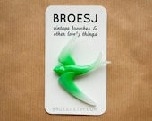 Swallow Brooch Green Plastic