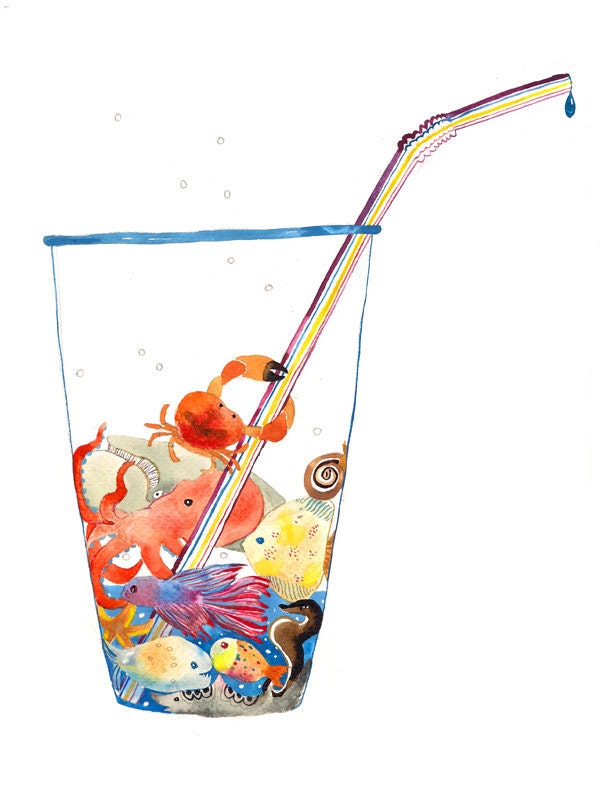 Earth Animals Environment Eco Water Ocean Watercolor Illustration Print Multicolored