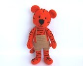 amigurumi tiger, crochet stuffed animal, jungle feline, big cat, plushie soft animal doll, orange black beige tiger, cuddly toy, striped