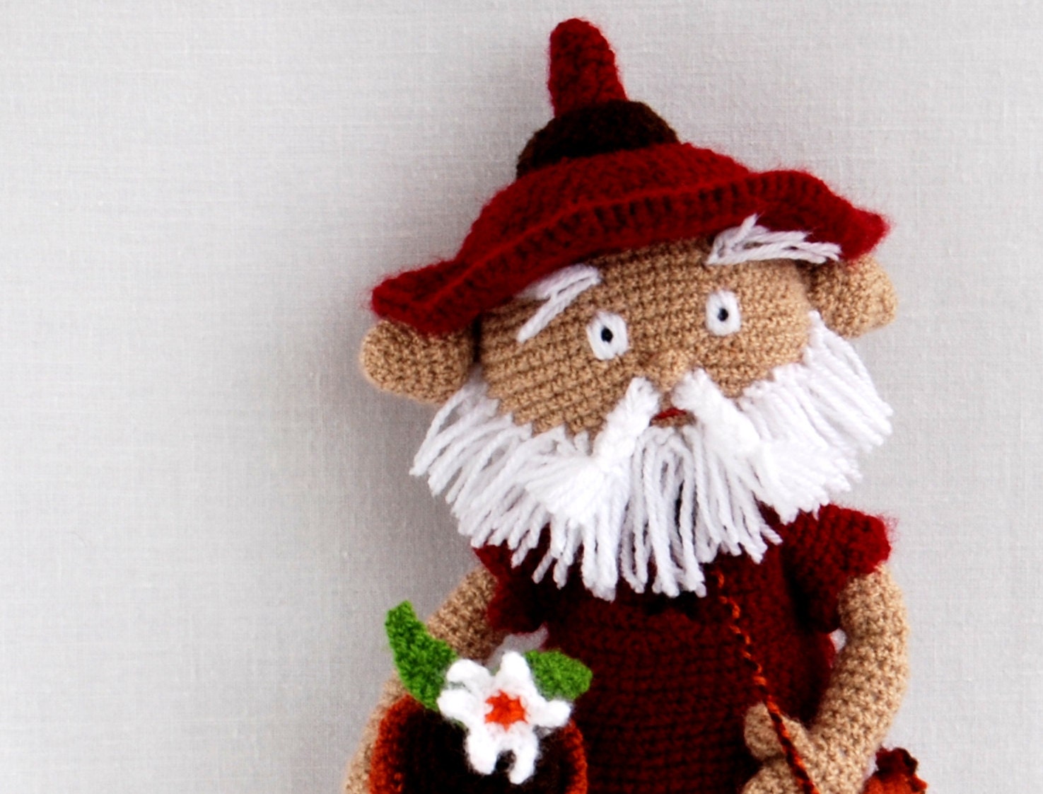OOAK soft sculptured fairy art doll, amigurumi hobbit, a crocheted, home decore, collections, plush, maroon, burgundy and white
