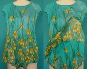SALE// Spandex Shimmery Floral Bathing suit with skirt 1960s