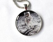 Moon Necklace. Moon Walk. Buzz Aldrin. Neil Armstrong. Resin Jewelry. Silver Plated. Resin Pendant Necklace