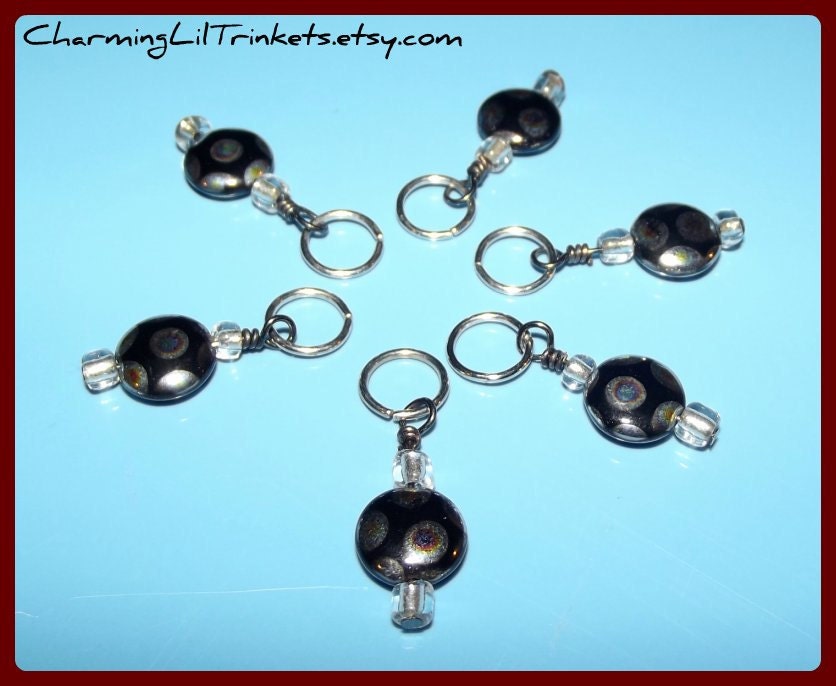 Stitch Markers - Oil Slick Coin Beads - Set of Six