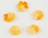 Decoration - 5 little crochet flowers in orange  - thread DMC cotton 51 - lovely and cute