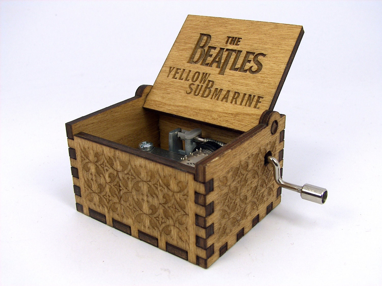 Engraved  wooden music box (Yellow Submarine - Beatles)