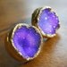 Purple druzy stud earrings, 18k gold dipped