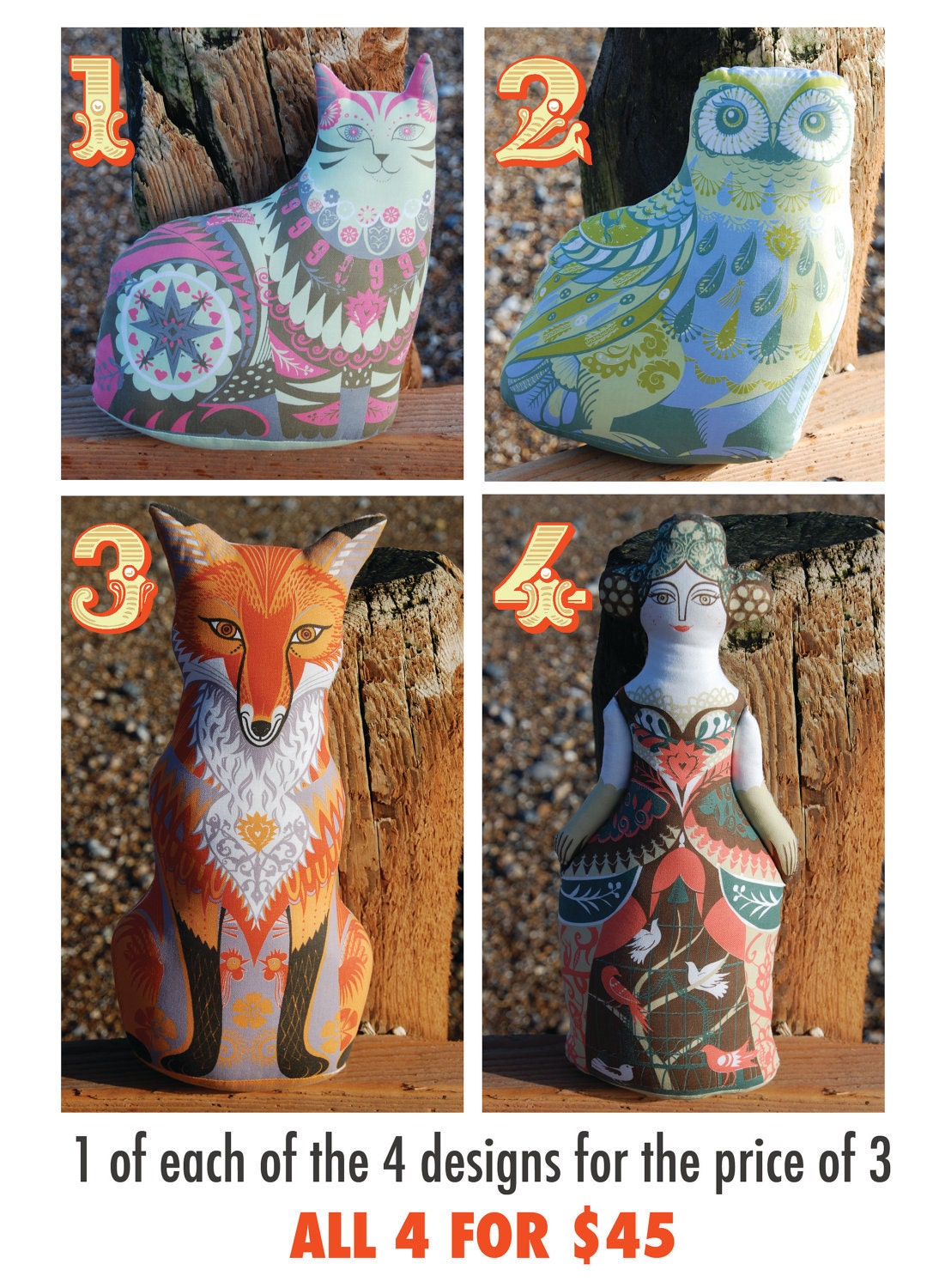Any 4 Tea Towel / Dish Towel / Cloth Kit Designs for the price of 3 - Silkscreen designs by Sarah Young