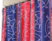 Nautical Navy Blue and Red Stripe Shower Curtain sized 72" x 72" (curtain hooks sold separately)