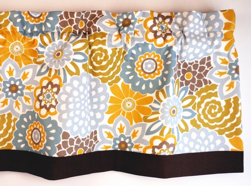 Valance Blue Yellow Floral Design for Bedroom, Kitchen or Bathroom/ Pastel Color Fabric by Waverly.